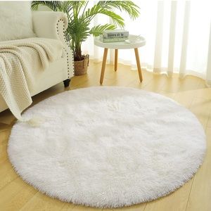 Fluffy Cute White Round Area Rug